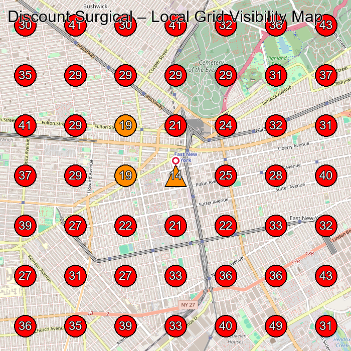 Discount Surgical GeoGrid visibility map for Doctor in Queens